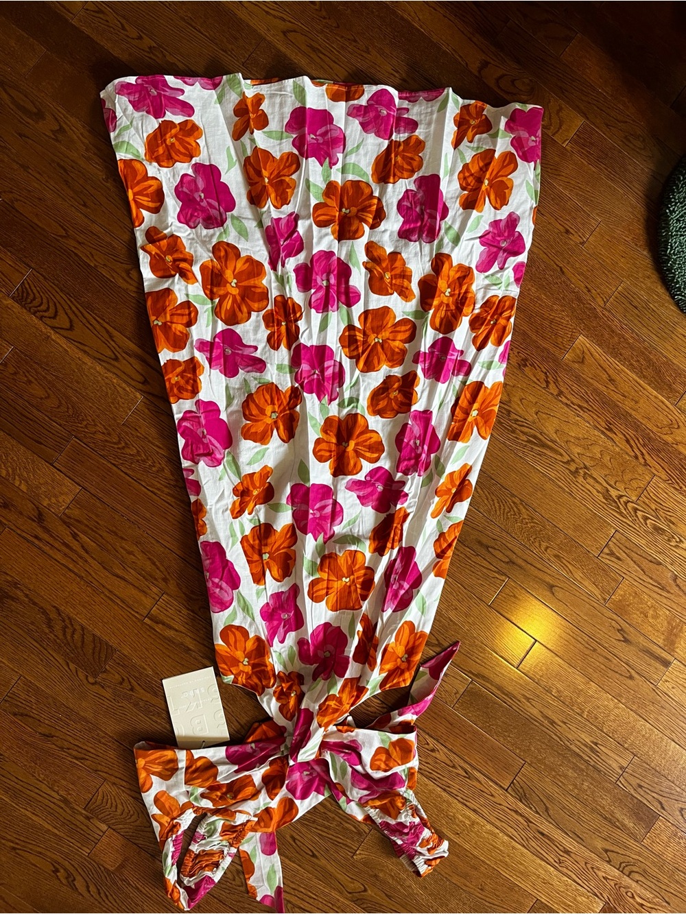 Floral Tie-Back Midi Dress in White with Pink & Orange Blooms - Picture 3 of 5